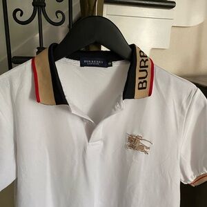 Burberry White Polo with Black and Tan Collar
